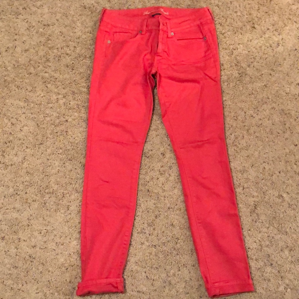 American Eagle coral stretch skinny jeans, size 6